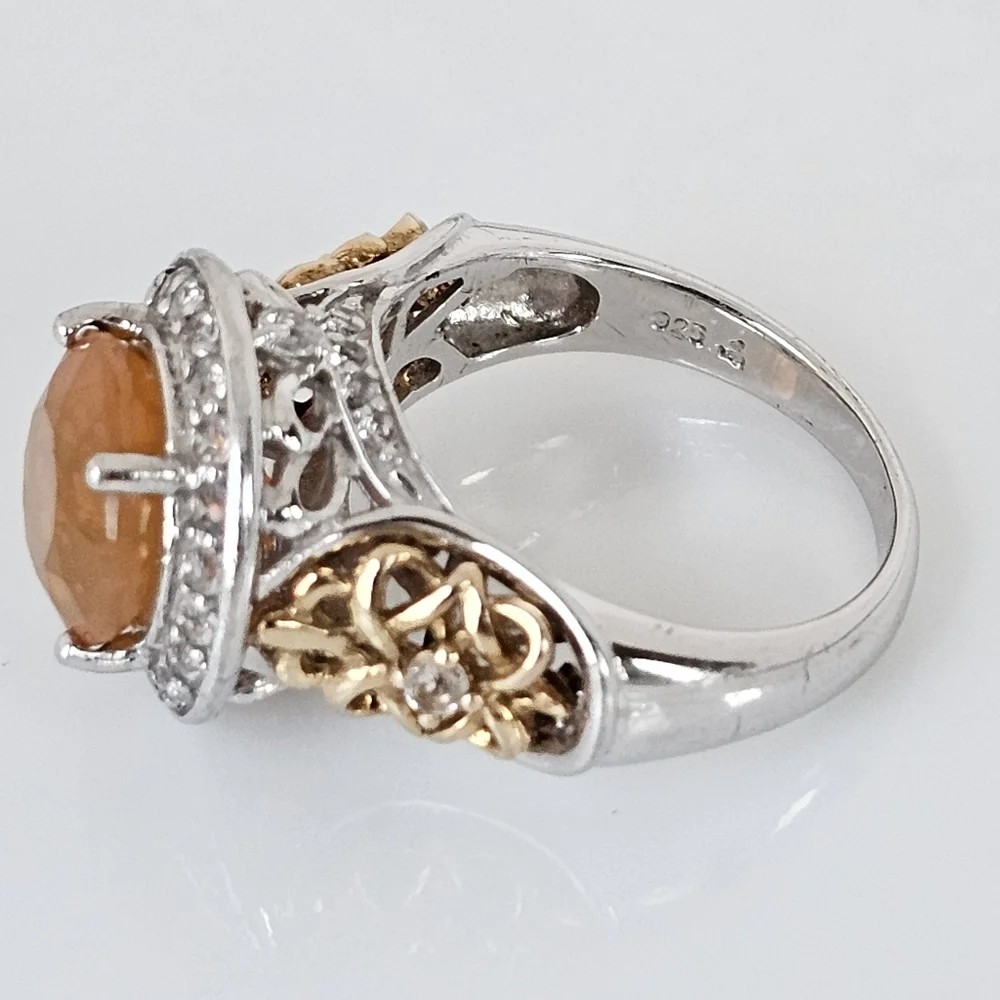 Victoria Wieck Fire Opal & White Topaz Ring Sterling Silver 14k Vermeil Size 7! - Picture 3 of 7